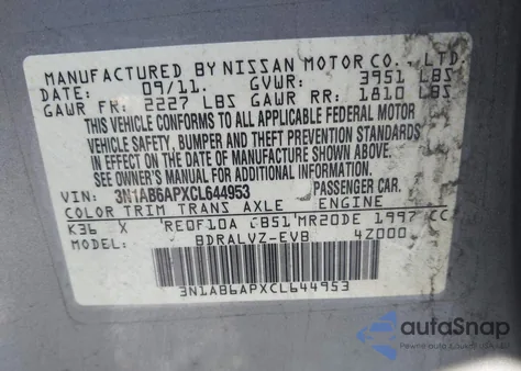 2012 Nissan Sentra 2.0 Sl from USA, damaged, VIN 3N1AB6APXCL644953